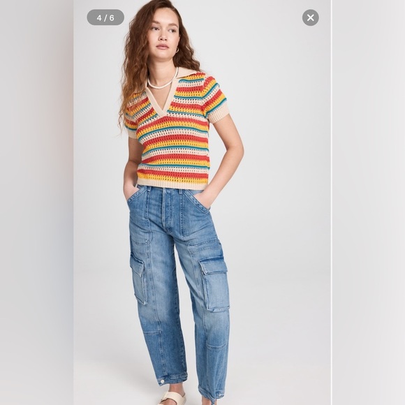 Mother Womens Multicolor Striped The Playing Field Crochet Top Medium - Picture 4 of 10